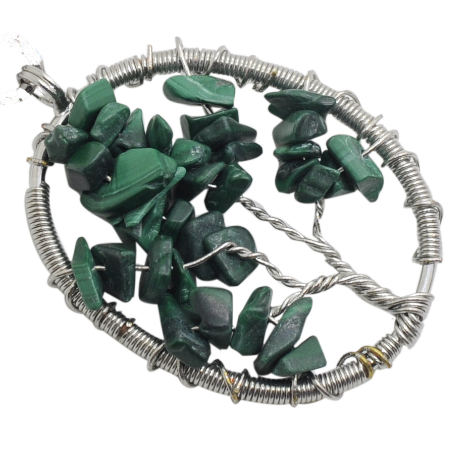 Handmade Woven Chip Gemstone Oval Life of Tree Pendant