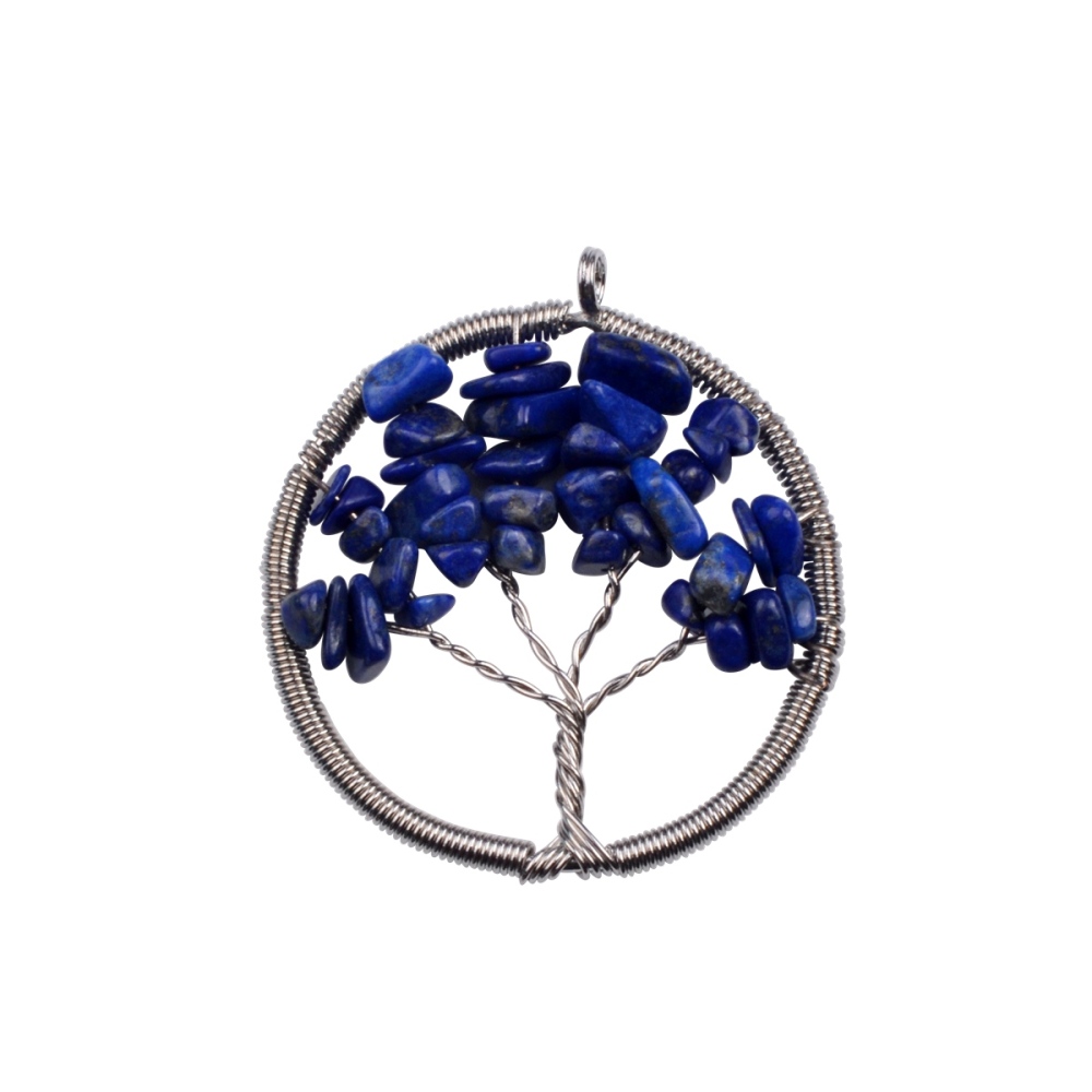 Chip Gemstone Round Life of Tree Pendant