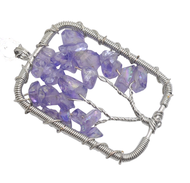 Woven Chip Gemstone Rectangle Life of Tree Pendant
