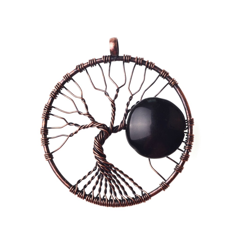 Bronze Color  Gemstone Moon Tree Pendant