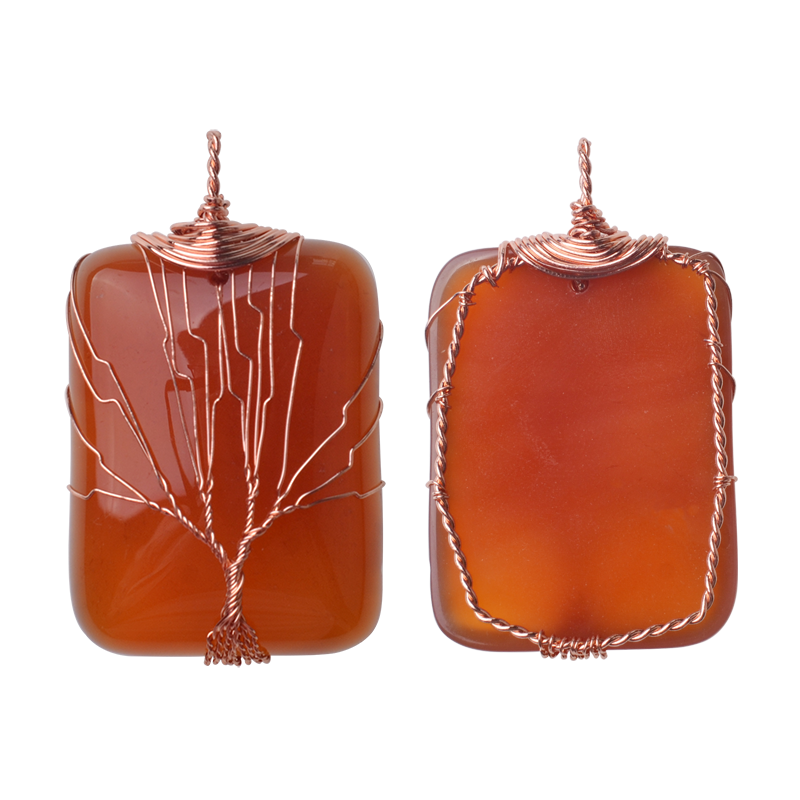 Rose Gold Rectangle Gemstone Life of Tree Pendant