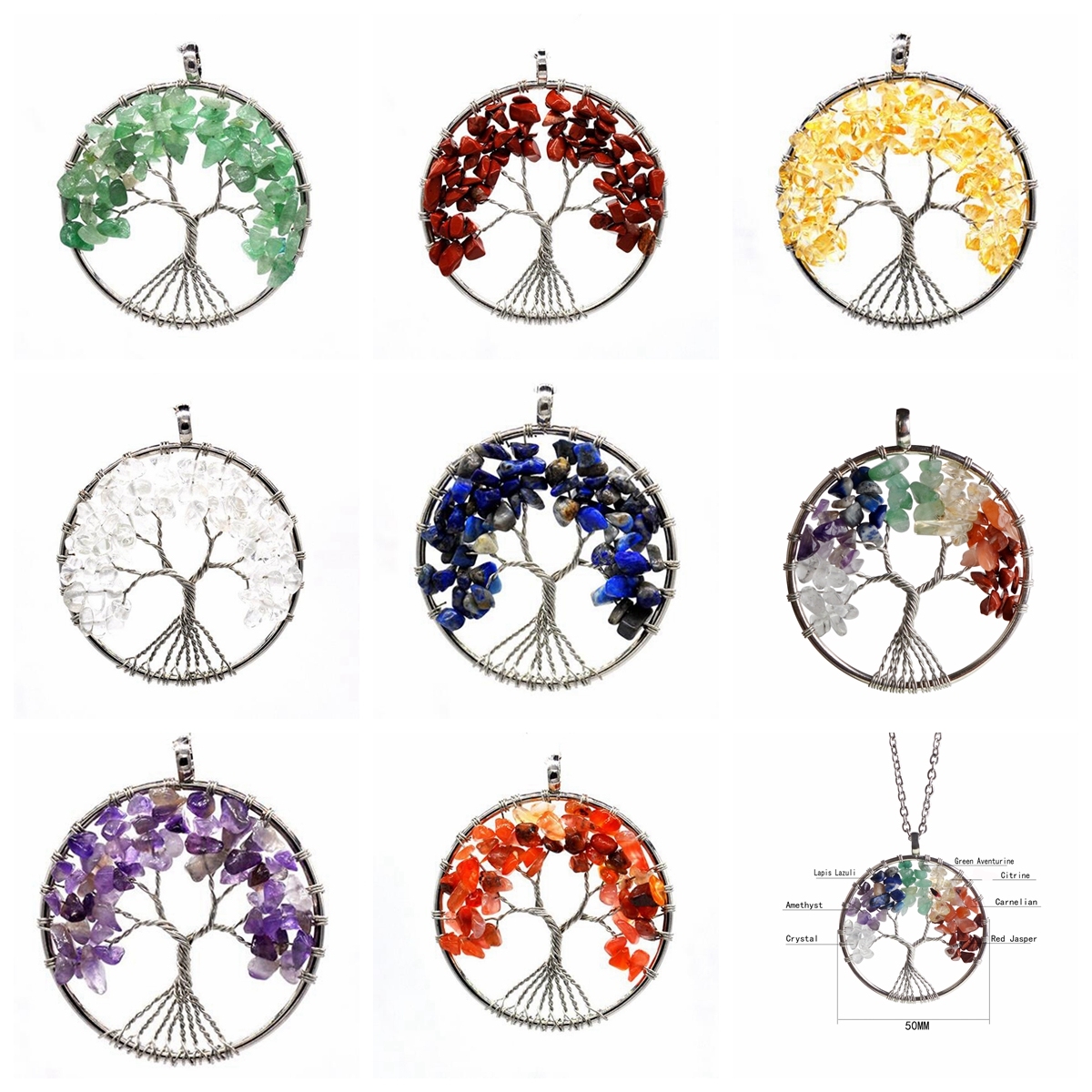 Handmade Raw Crystal Tree Pendant