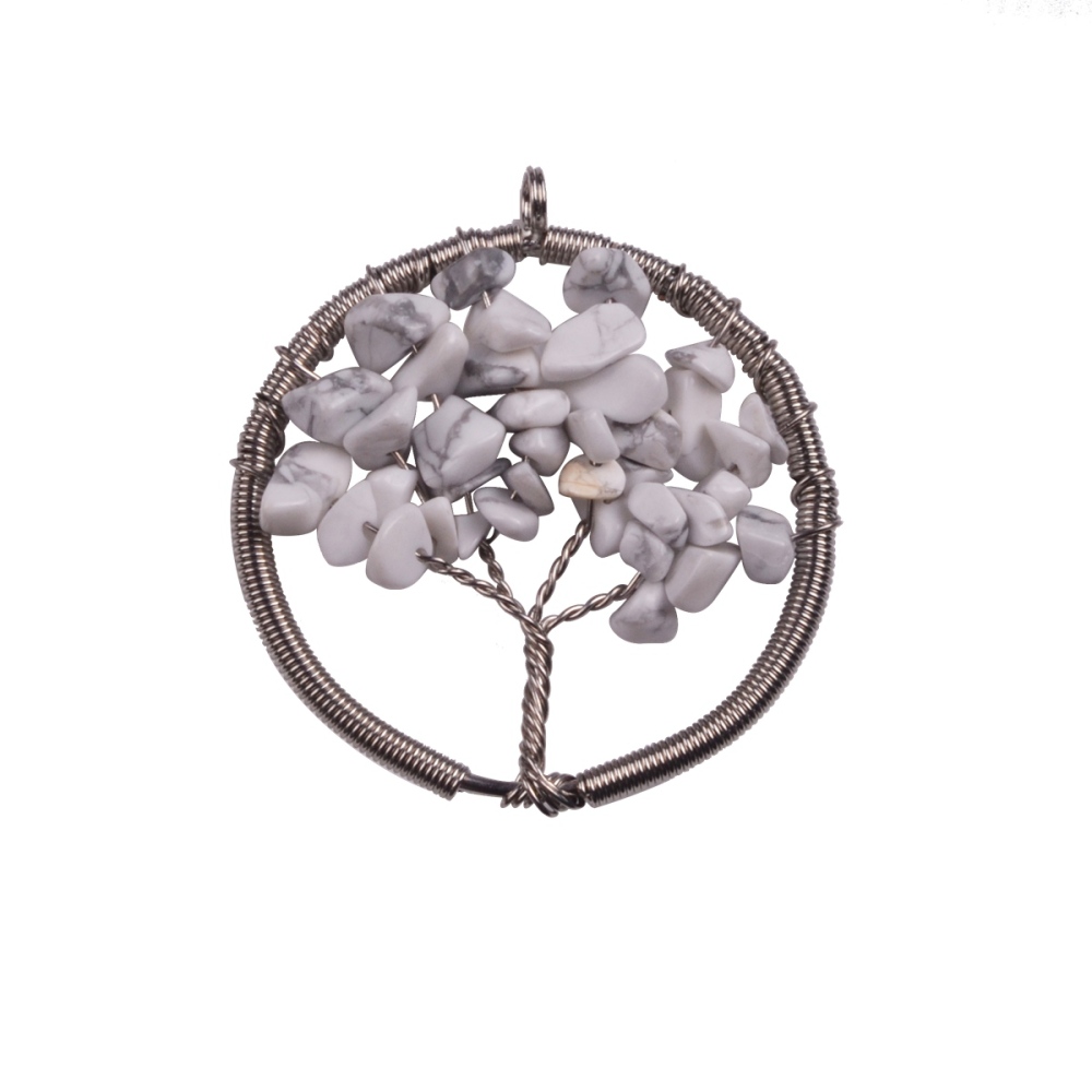 Chip Gemstone Round Life of Tree Pendant