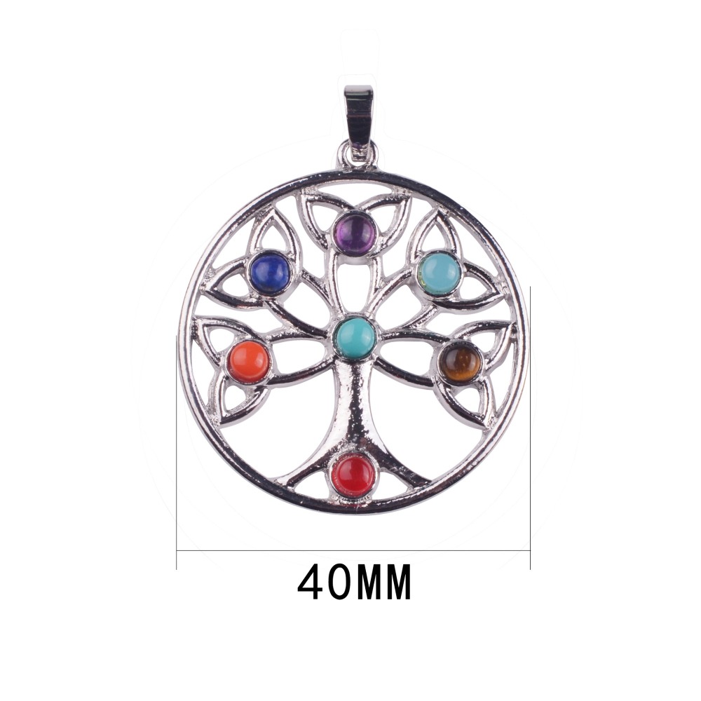 7 Chakra Stone Alloy Tree Pendant