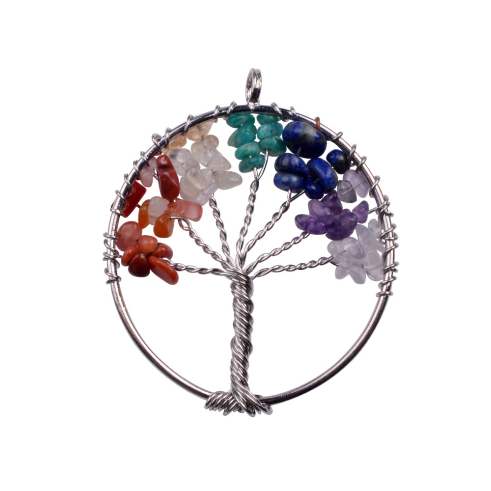 Chip Gemstone Round Life of Tree Pendant