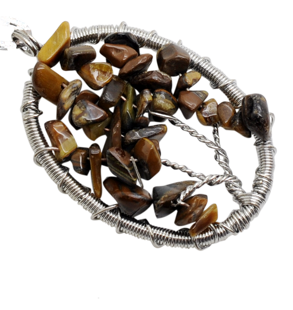Handmade Woven Chip Gemstone Oval Life of Tree Pendant