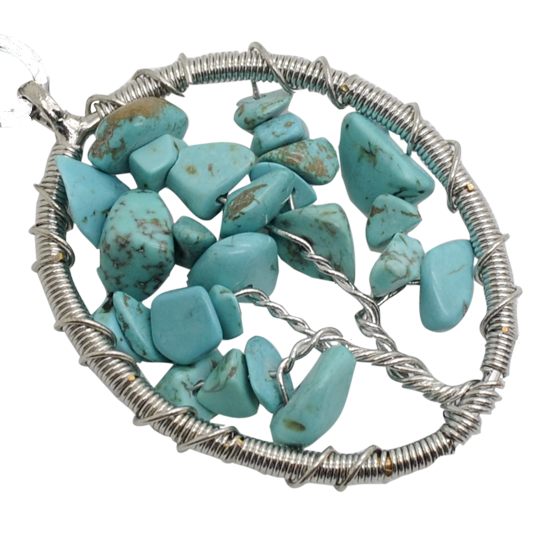 Handmade Woven Chip Gemstone Oval Life of Tree Pendant
