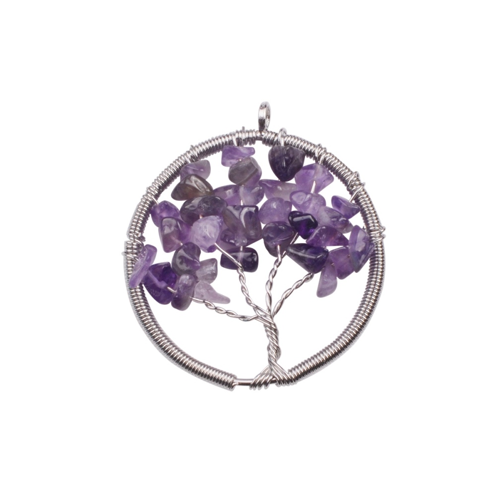 Chip Gemstone Round Life of Tree Pendant