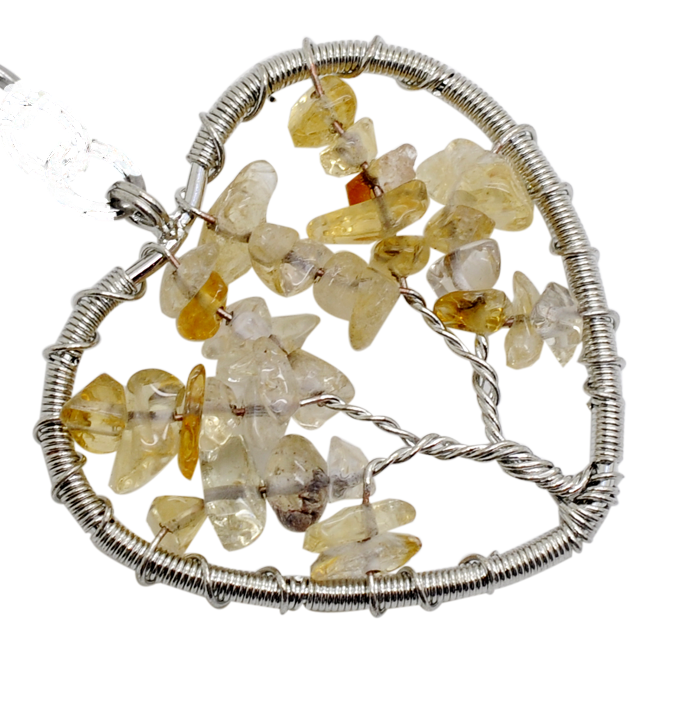 Handmade Woven Chip Gemstone Heartl Life of Tree Pendant