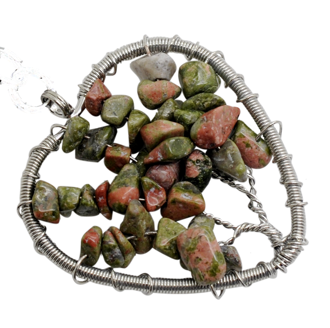 Handmade Woven Chip Gemstone Heartl Life of Tree Pendant