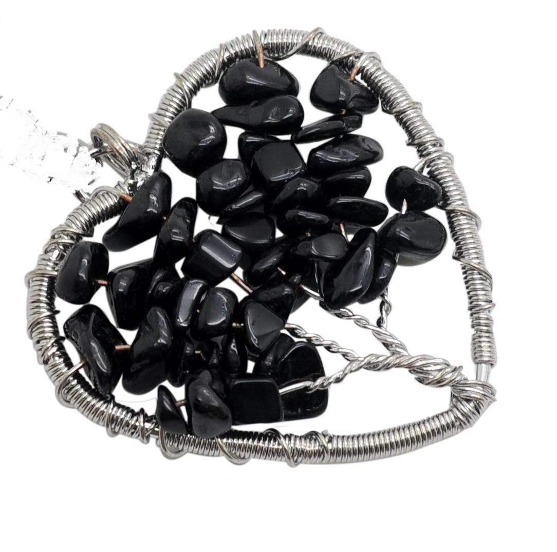 Handmade Woven Chip Gemstone Heartl Life of Tree Pendant