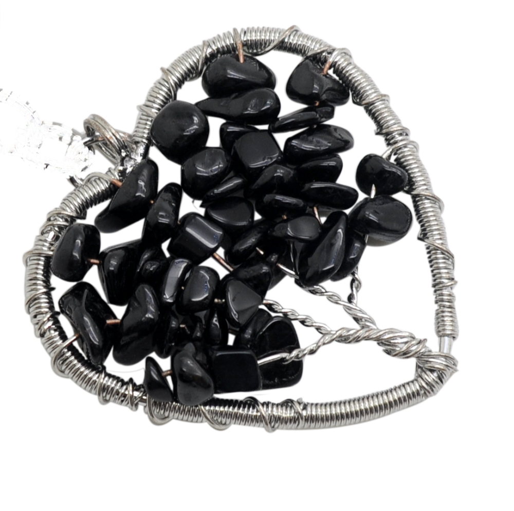 Handmade Woven Chip Gemstone Heartl Life of Tree Pendant