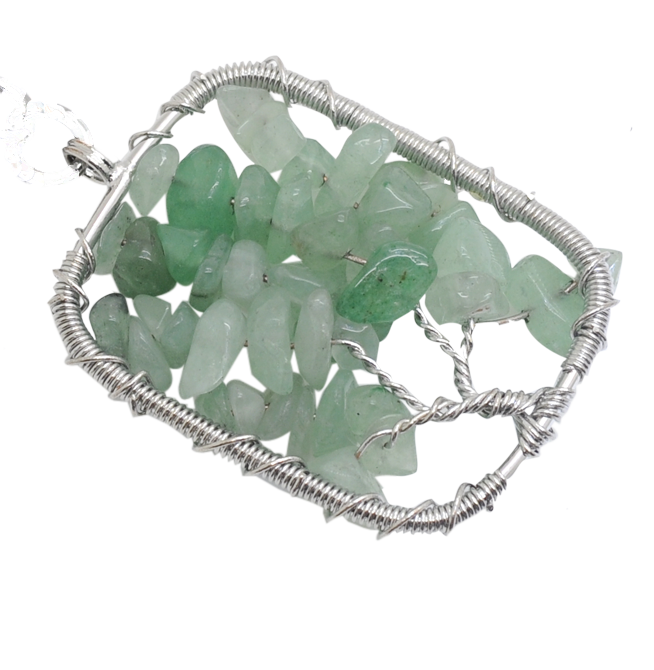 Woven Chip Gemstone Rectangle Life of Tree Pendant