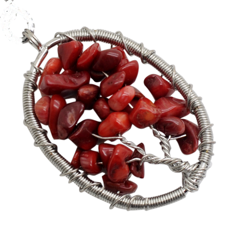 Handmade Woven Chip Gemstone Oval Life of Tree Pendant
