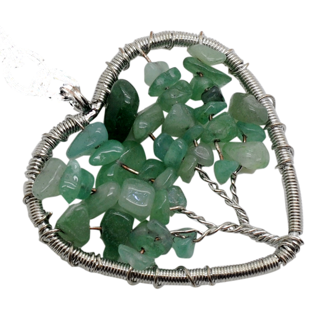 Handmade Woven Chip Gemstone Heartl Life of Tree Pendant