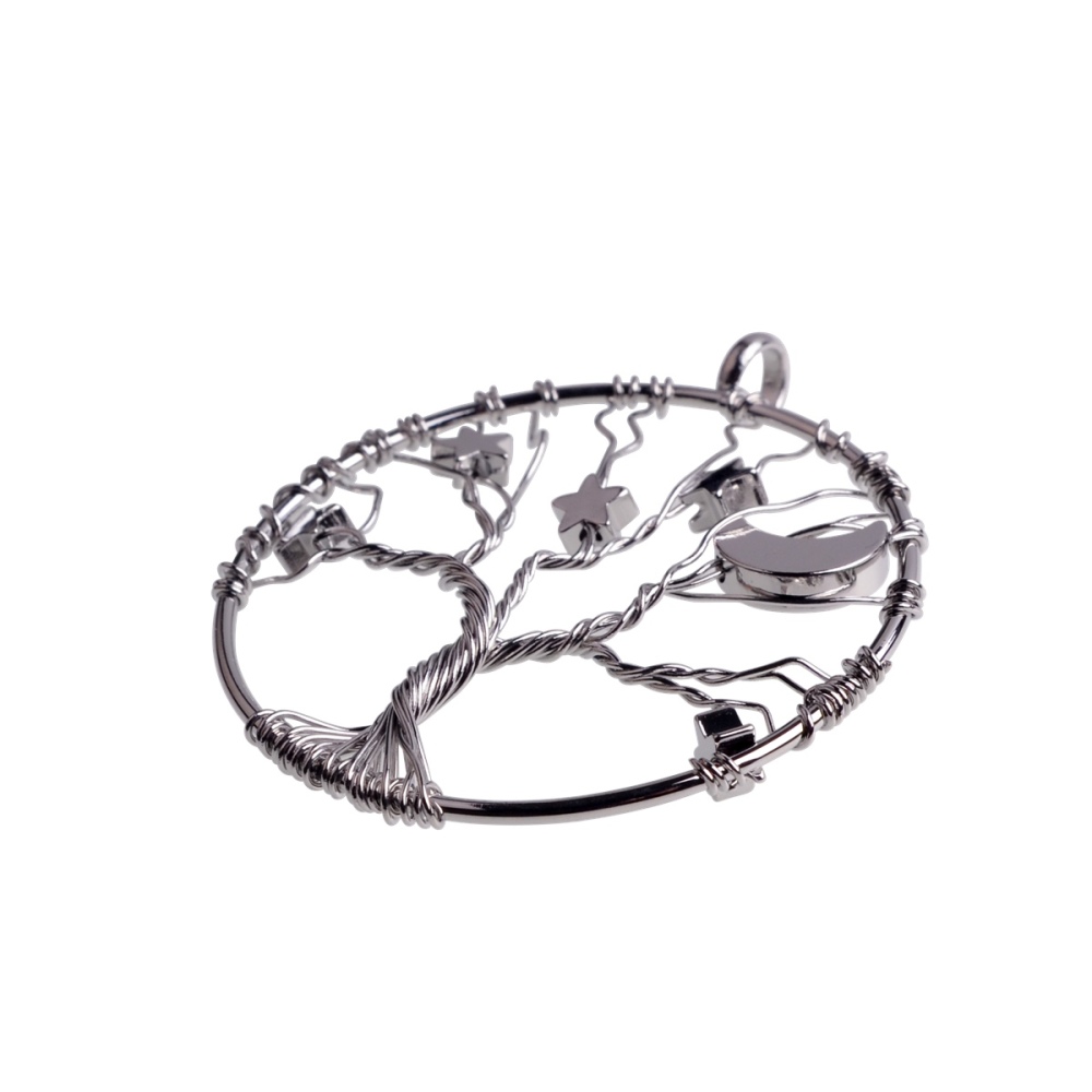 Silver Starry Sky Stone Tree Pendant  Moon and Star