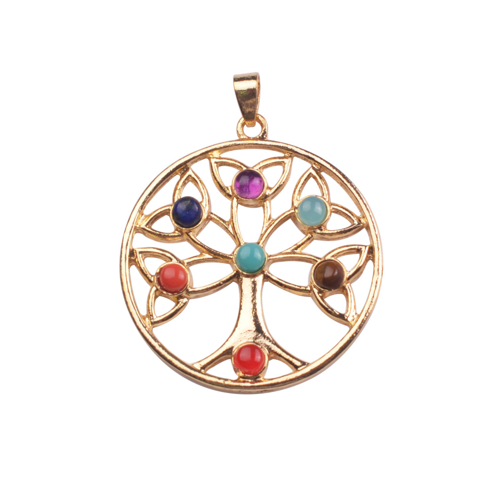 7 Chakra Stone Alloy Tree Pendant