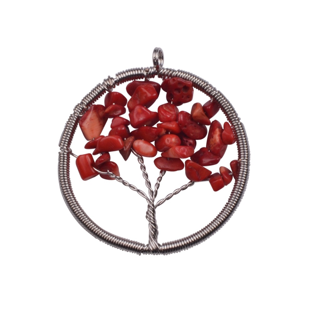 Chip Gemstone Round Life of Tree Pendant