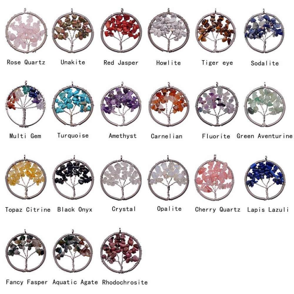 Chip Gemstone Round Life of Tree Pendant
