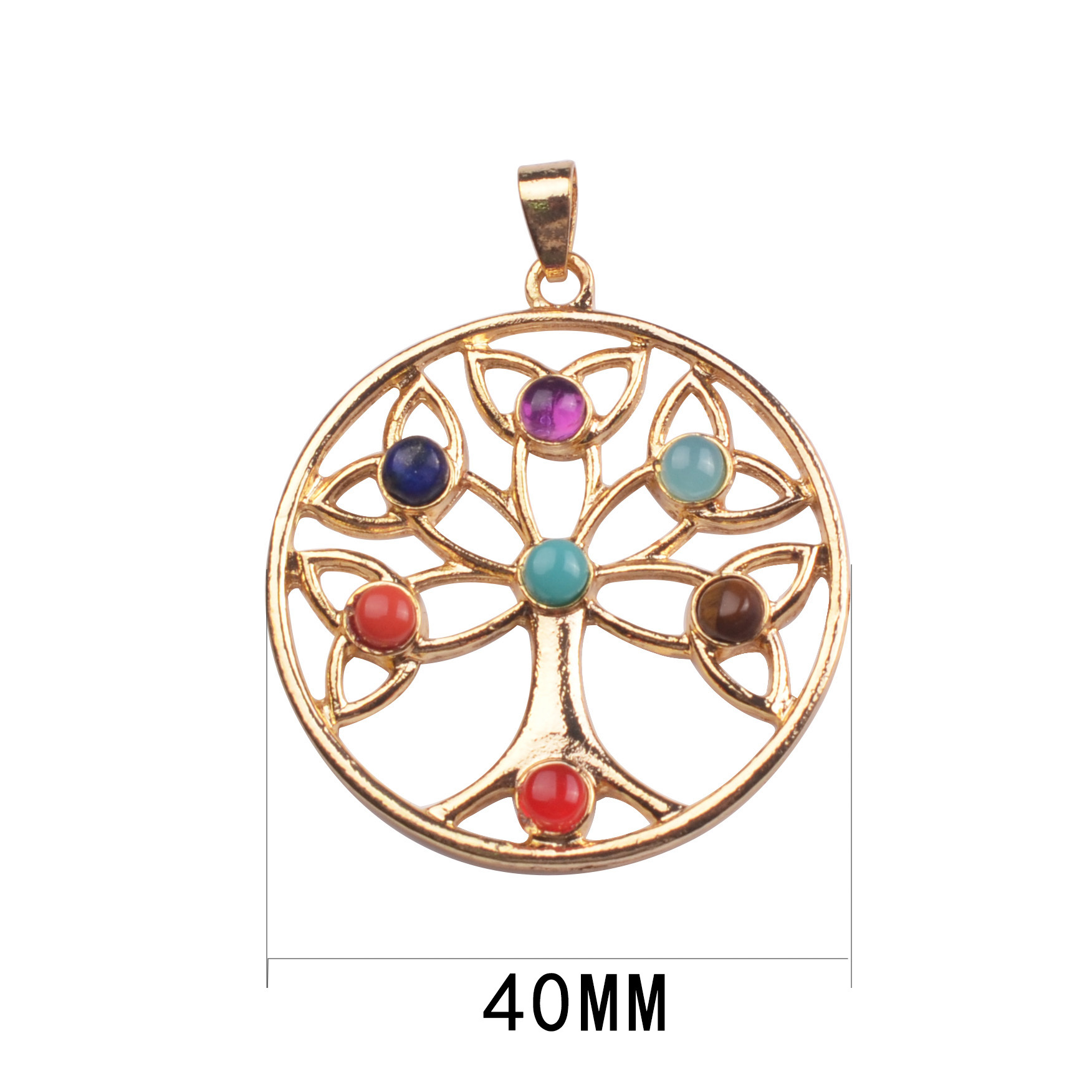 7 Chakra Stone Alloy Tree Pendant
