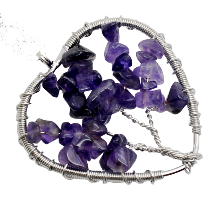 Handmade Woven Chip Gemstone Heartl Life of Tree Pendant