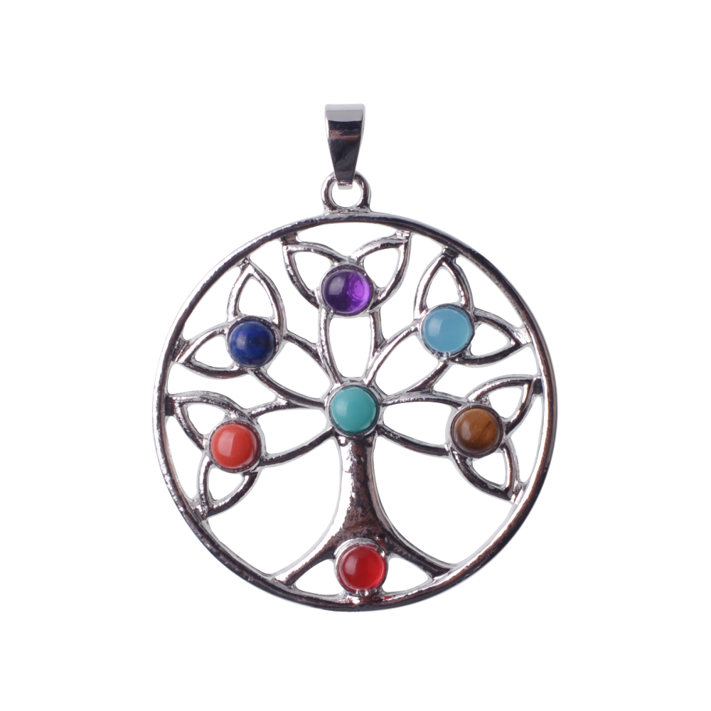 7 Chakra Stone Alloy Tree Pendant