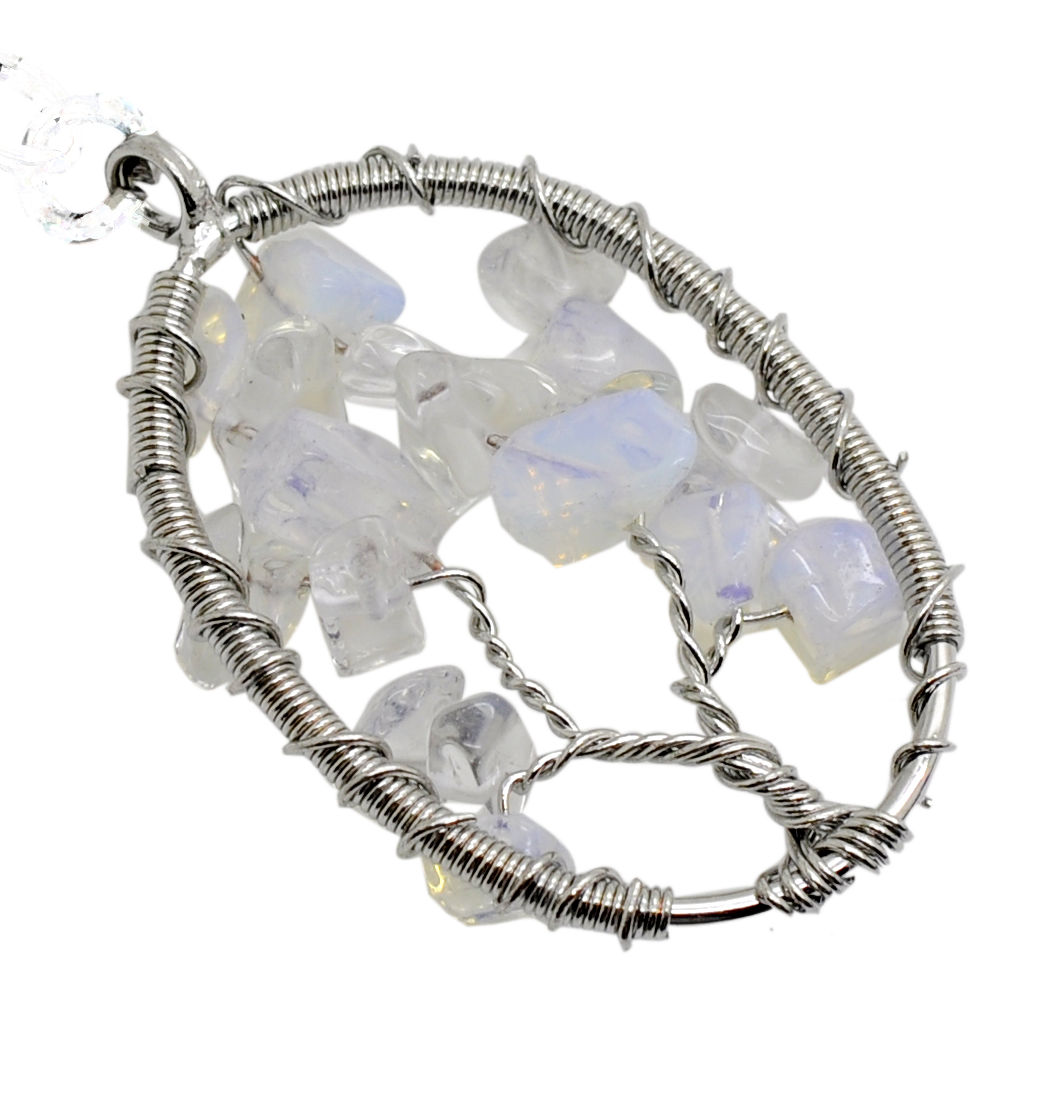 Handmade Woven Chip Gemstone Oval Life of Tree Pendant