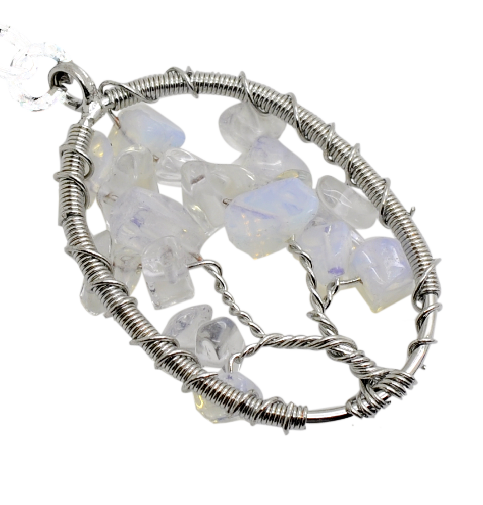 Handmade Woven Chip Gemstone Oval Life of Tree Pendant