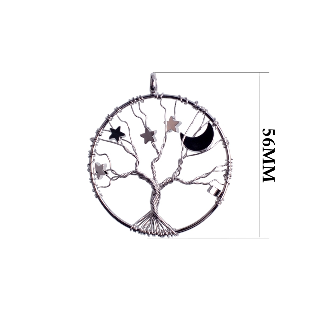Silver Starry Sky Stone Tree Pendant  Moon and Star