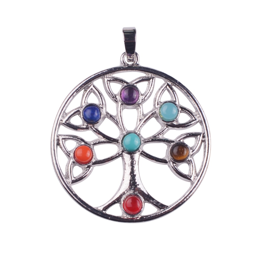 7 Chakra Stone Alloy Tree Pendant
