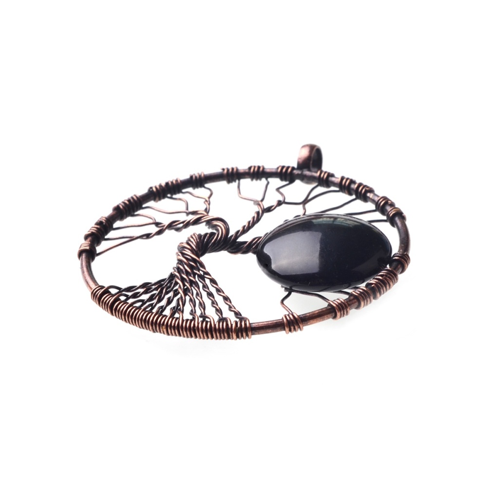Bronze Color  Gemstone Moon Tree Pendant