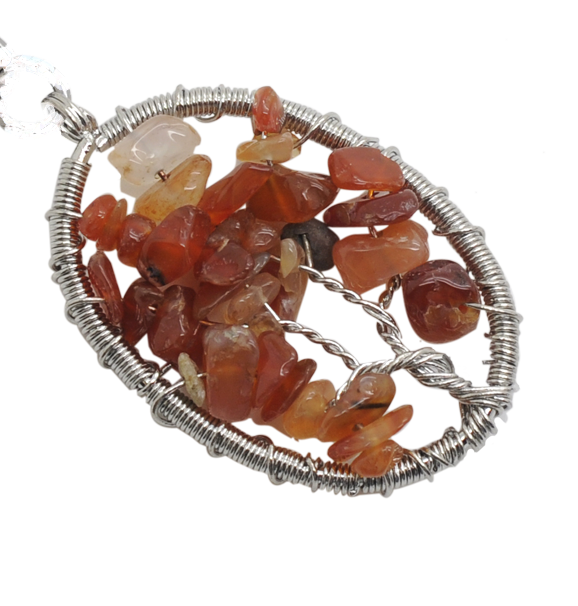Handmade Woven Chip Gemstone Oval Life of Tree Pendant