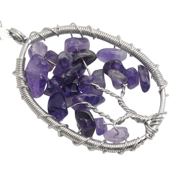 Handmade Woven Chip Gemstone Oval Life of Tree Pendant
