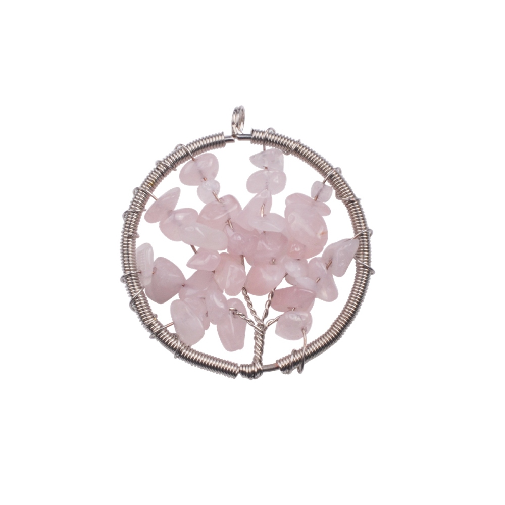 Chip Gemstone Round Life of Tree Pendant