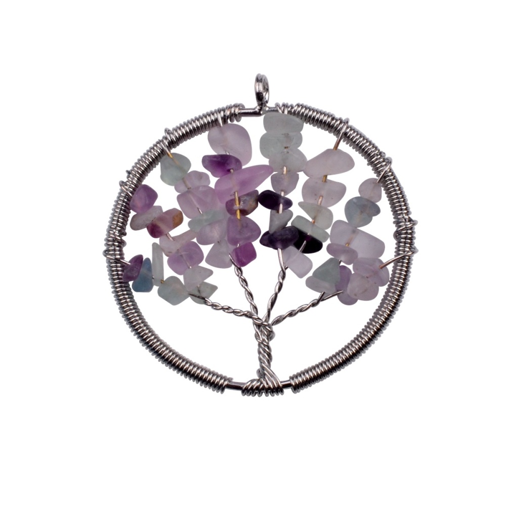 Chip Gemstone Round Life of Tree Pendant