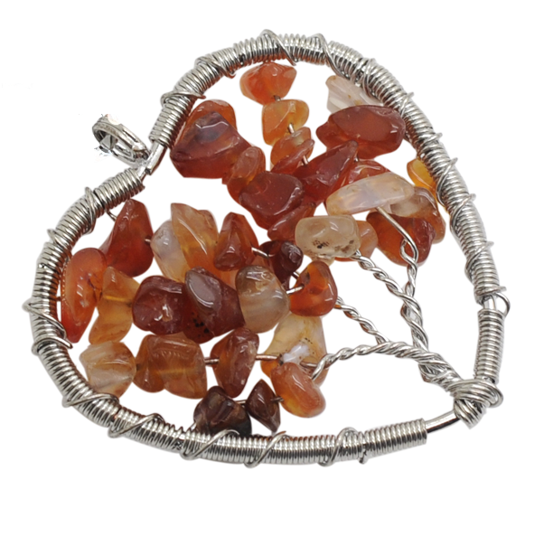 Handmade Woven Chip Gemstone Heartl Life of Tree Pendant