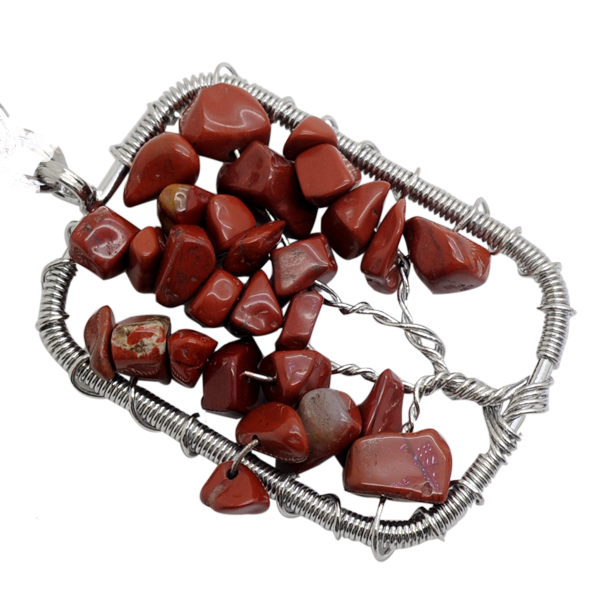 Woven Chip Gemstone Rectangle Life of Tree Pendant