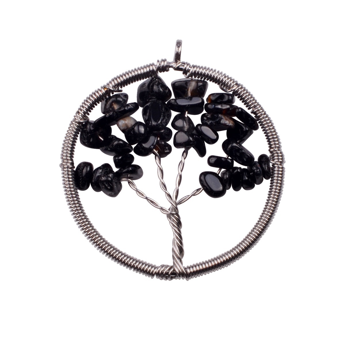 Chip Gemstone Round Life of Tree Pendant