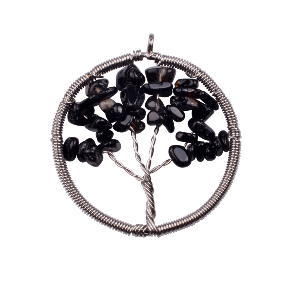 Chip Gemstone Round Life of Tree Pendant