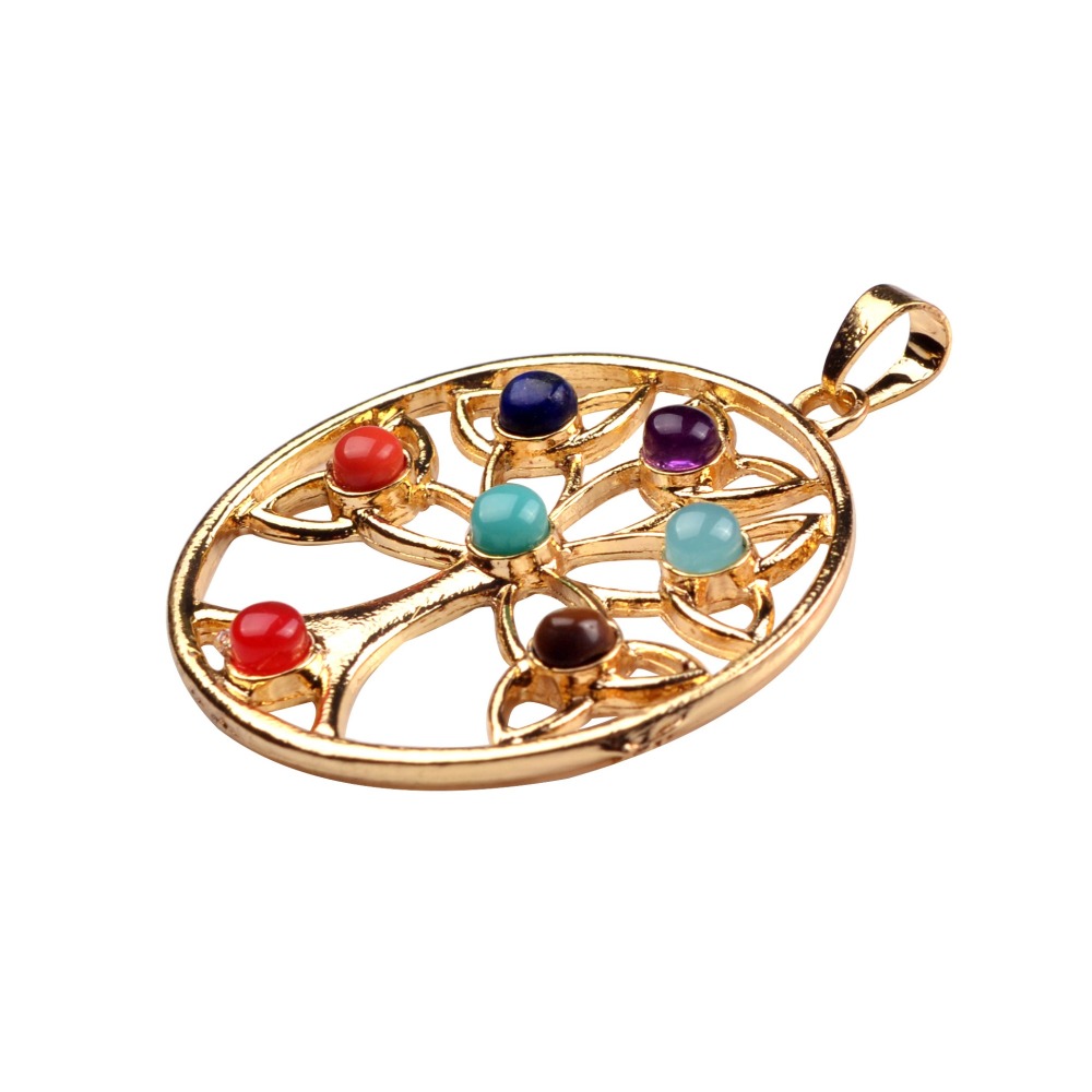 7 Chakra Stone Alloy Tree Pendant