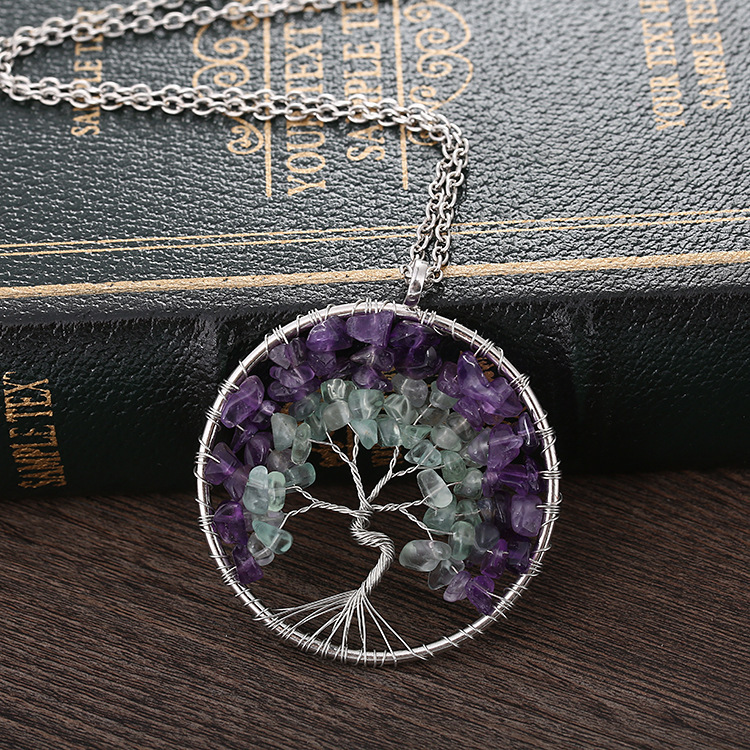 Natural Rainbown Fluorite Amethyst Life of Tree Pendant