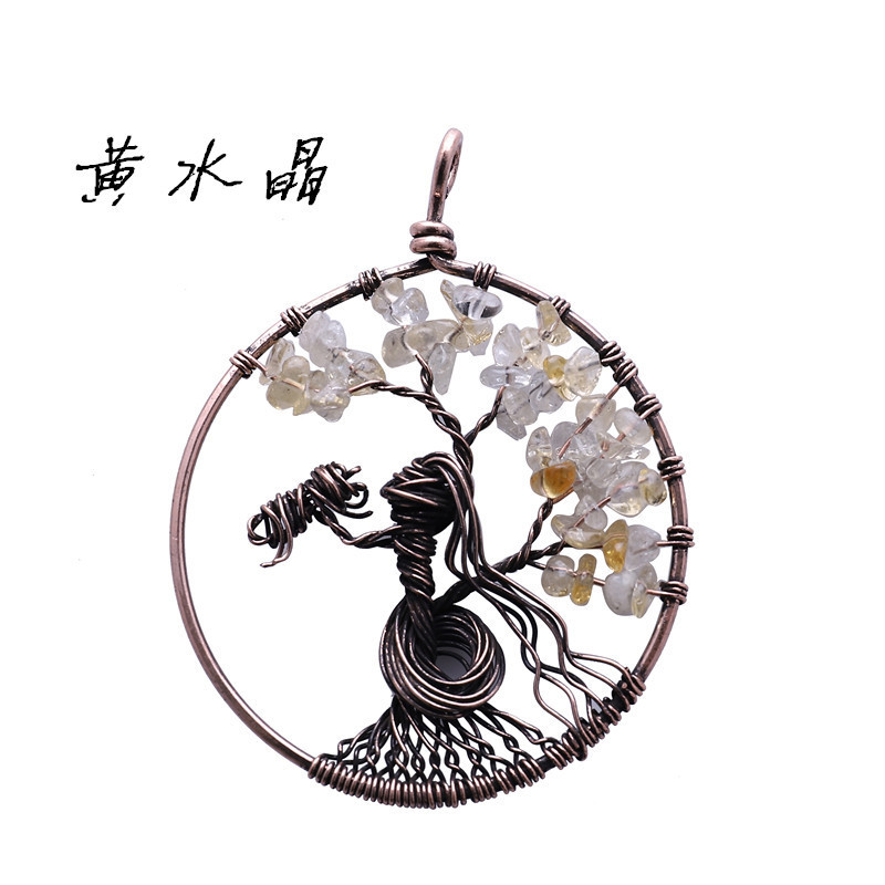 Real Amethyst Crystal Citrine Tree Pendant