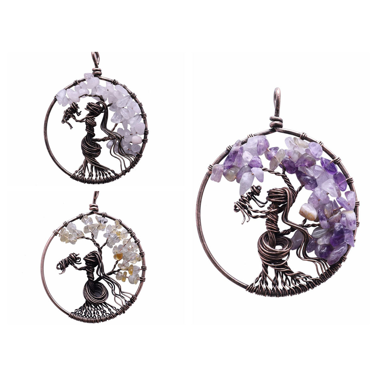Real Amethyst Crystal Citrine Tree Pendant