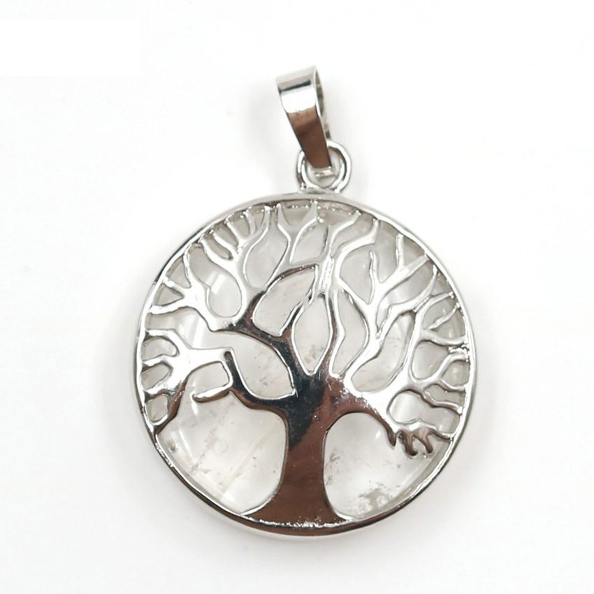 Round Charming Waterdrop Tree Of Life Pattern Gemstone Pendant