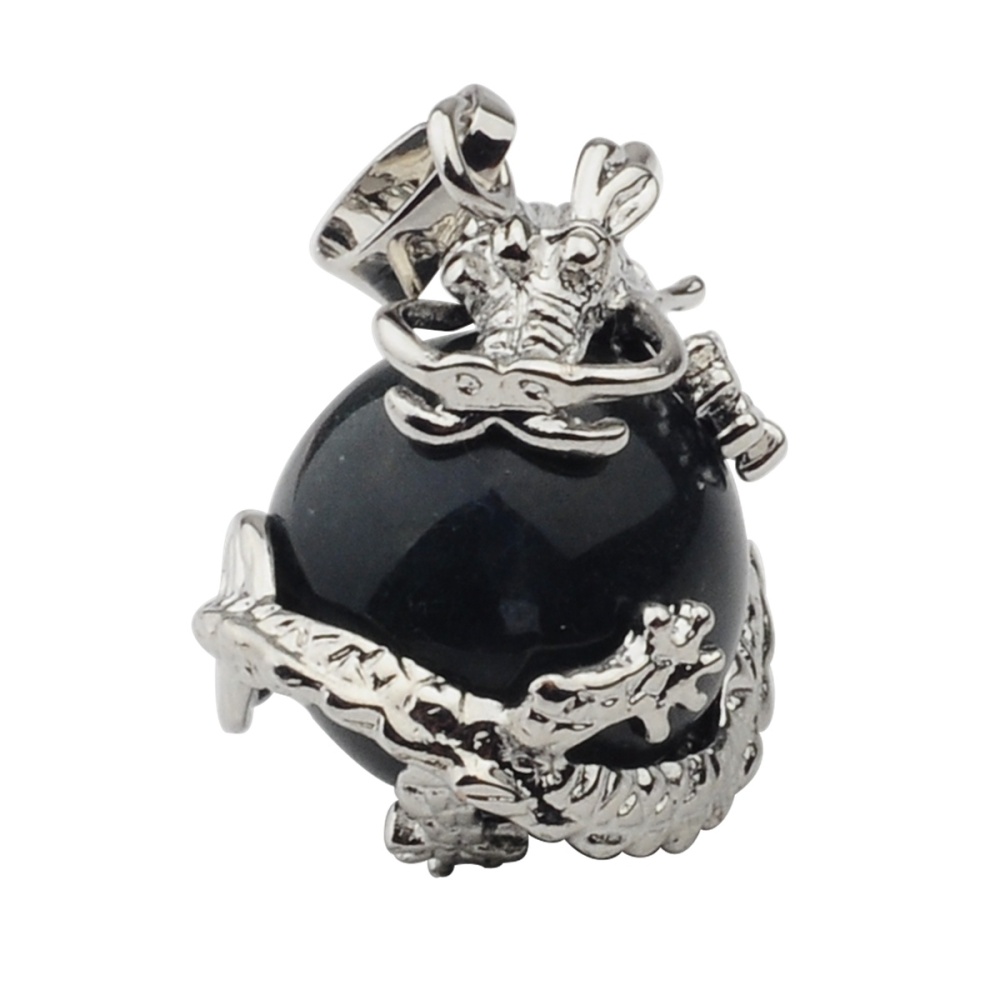 15MM Gemstone Balls Wrapped Dragon Pendant