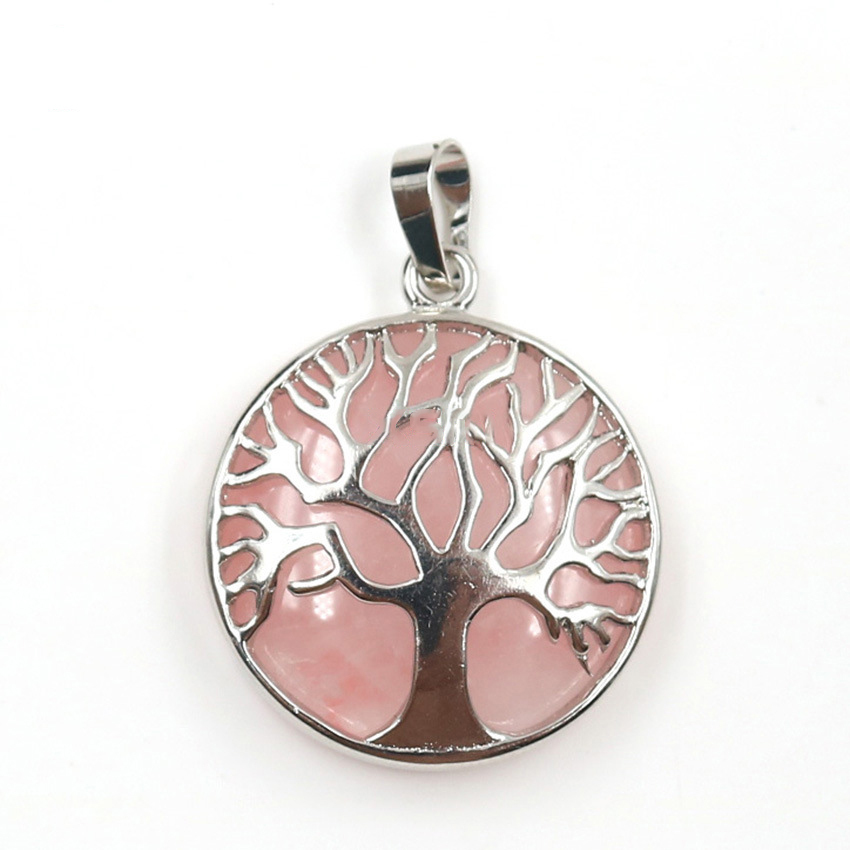 Round Charming Waterdrop Tree Of Life Pattern Gemstone Pendant