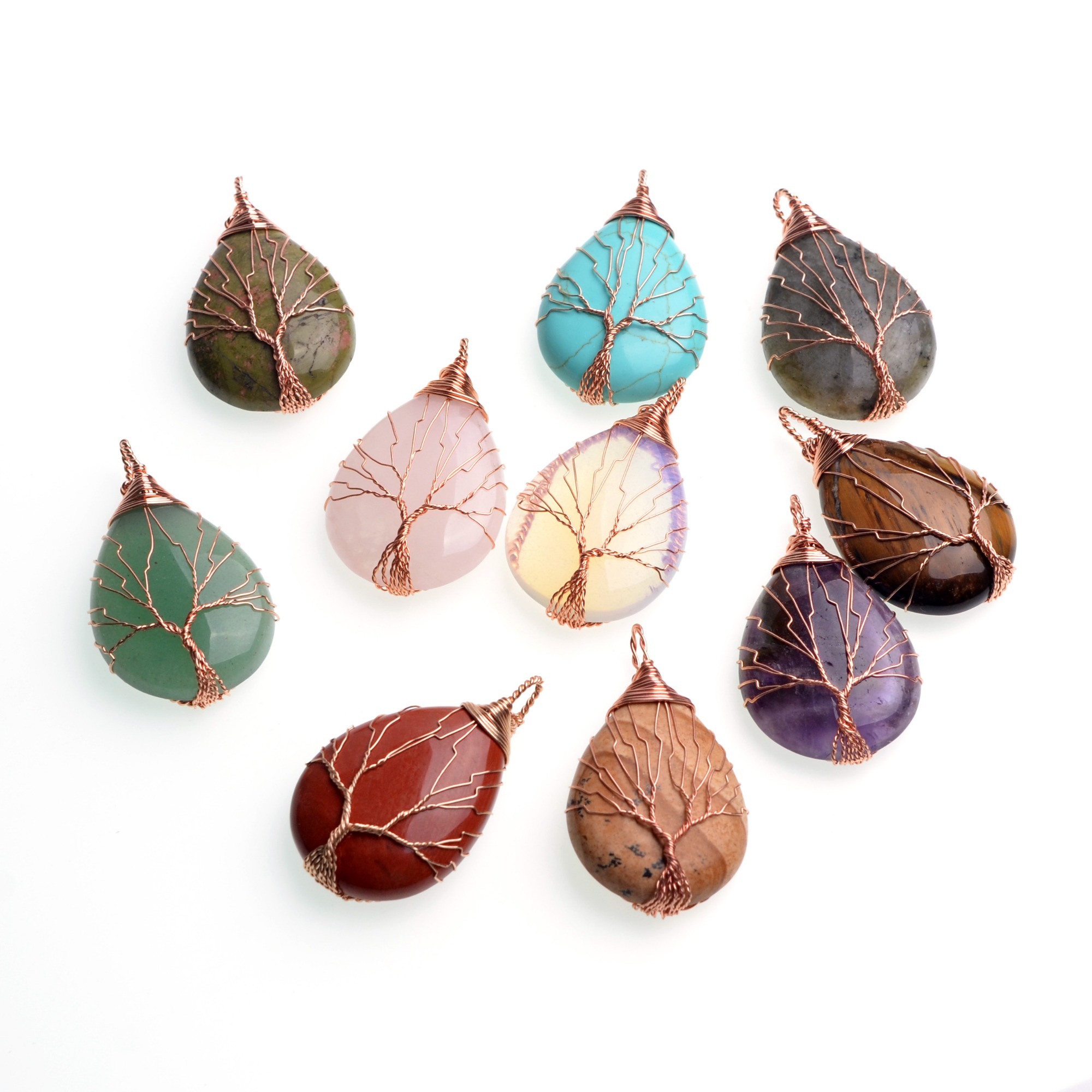 Rose Gold Waterdrop Gemstone Life of Tree Pendant