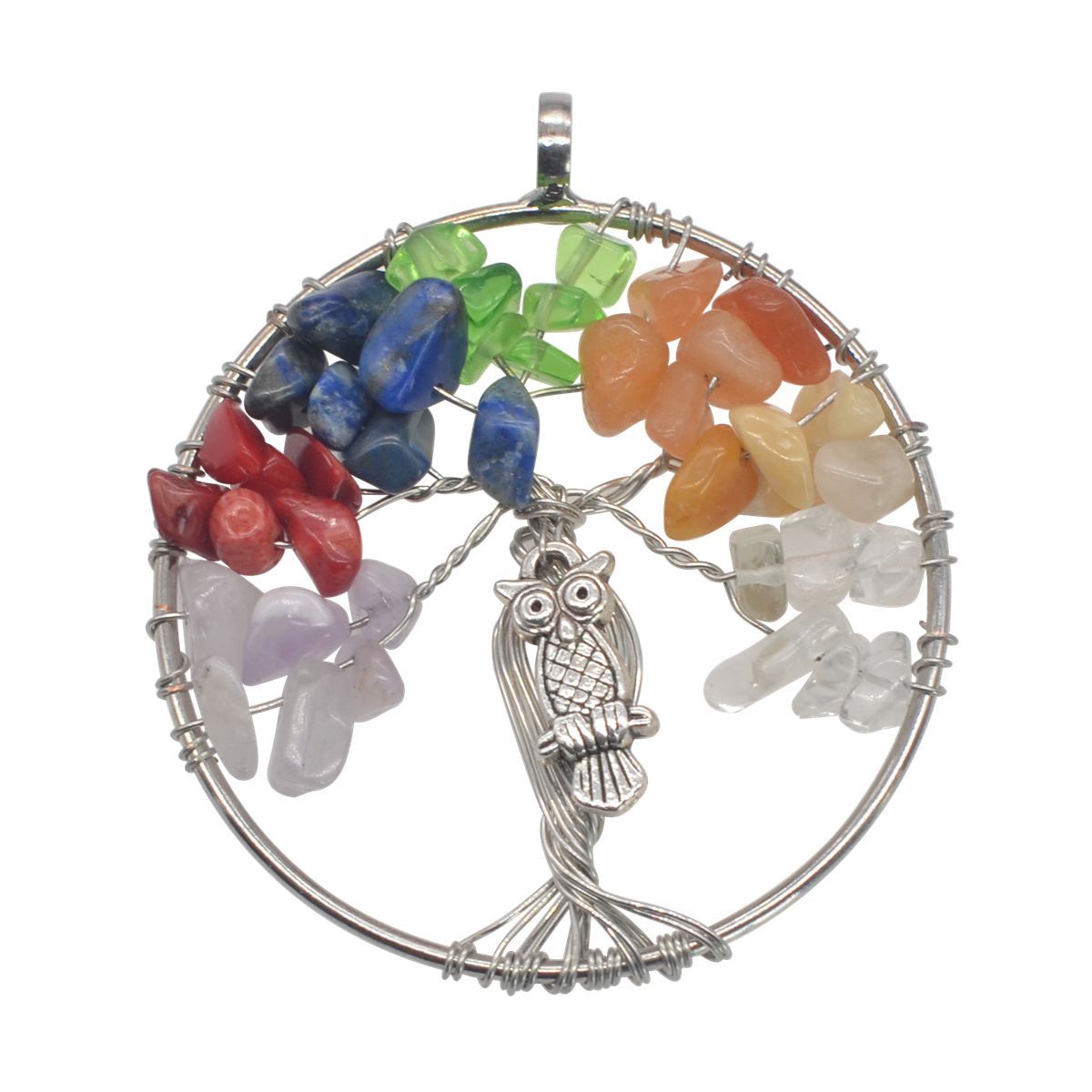 7 Chakra Bird Tree Gemstone Pendant