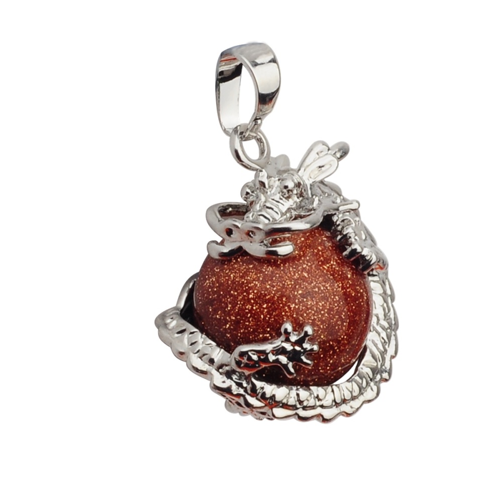 15MM Gemstone Balls Wrapped Dragon Pendant