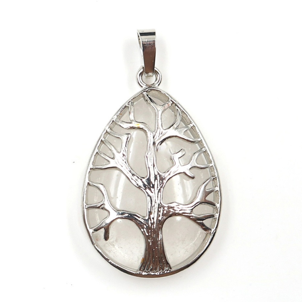 Charming Waterdrop Tree Of Life Pattern Gemstone Pendant